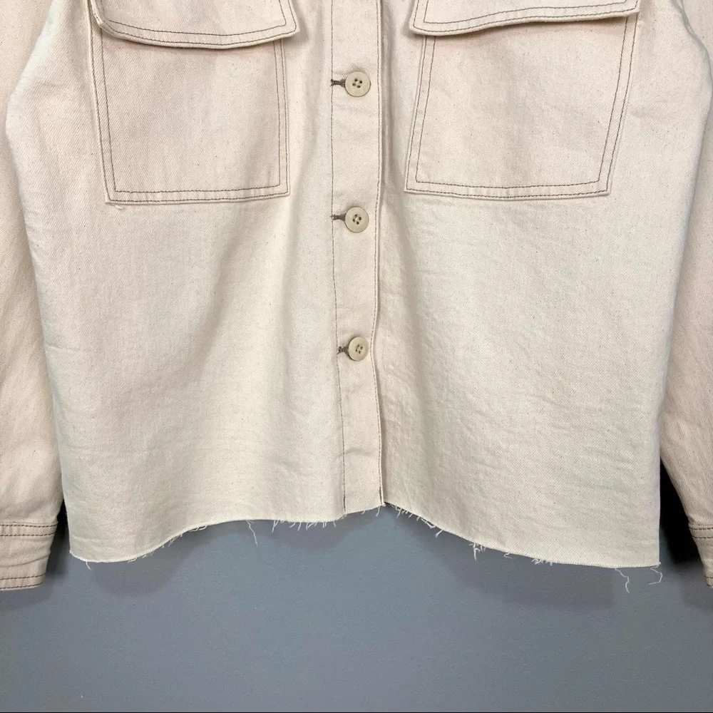 J Brand Oversized Double Pocket Jacket Women’s Size M Denim Boxy Fit Raw Hem - Picture 5 of 11